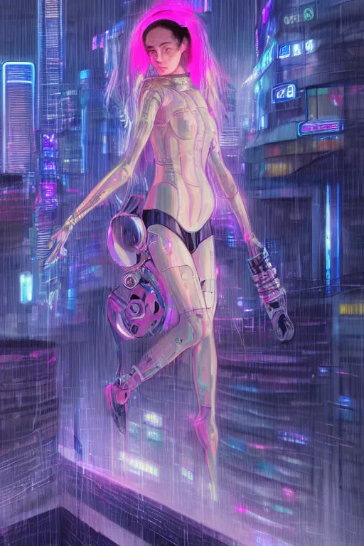 Prompt: portrait futuristic hi-energy cyberpunk young Guardian female, in futuristic heavily raindrop tokyo rooftop cyberpunk night, ssci-fi, fantasy, intricate, very very beautiful, elegant, neon light, highly detailed, digital painting, concept art, human anatomy, soft light, hdri, smooth, sharp focus, illustration, art by tian zi and alphonse mucha and WLOP and craig mullins