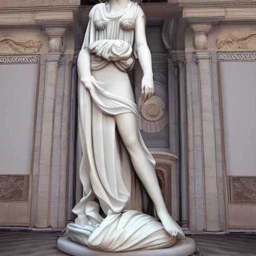 Image similar to a statue of a woman in a white dress, a marble sculpture by luca della robbia, featured on zbrush central, new sculpture, marble sculpture, made of plastic, ambient occlusion