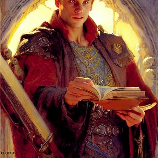 Prompt: handsome arthur pendragon in love with merlin the mage. highly detailed painting by gaston bussiere, craig mullins, j. c. leyendecker