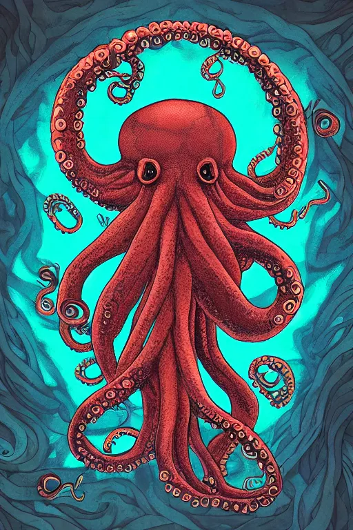 Image similar to portrait of octopus cthulhu in the style of Rob Lefield and Dan Mumford , trending on artstation, digital art,surrealism ,macro,blueprint ,vaporwave , black outline