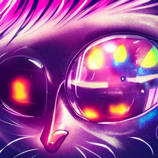 Image similar to anime girl close up beautiful extremely detailed neon city dusk robot cat