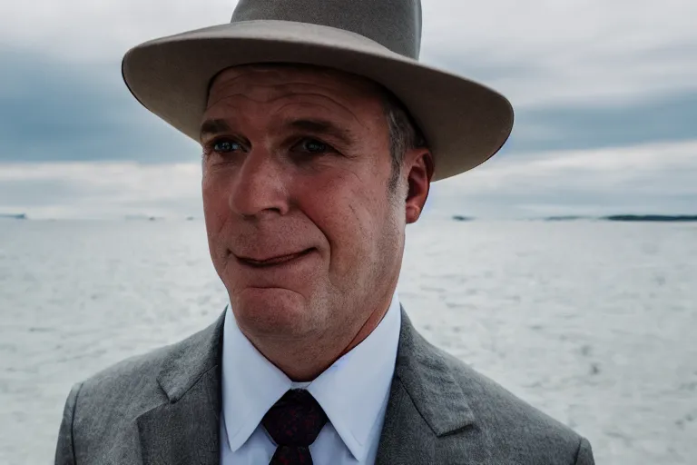 Prompt: cinematic still of portly clean-shaven white man wearing suit and necktie and boater hat, XF IQ4, f/1.4, ISO 200, 1/160s, 8K, RAW, dramatic lighting, symmetrical balance, in-frame