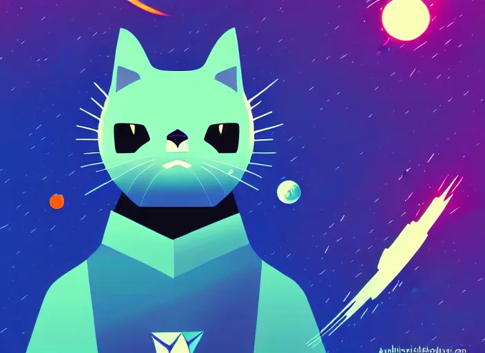 Image similar to digital art minimal vector cat space scifi!!! detailed wallpaper trending on artstation