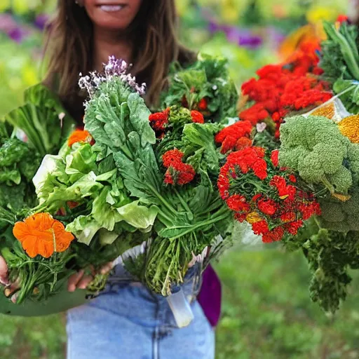 Image similar to the vegetables have their hands full of flowers