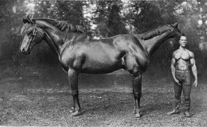 Image similar to strong horse with big muscles. bodybuilder, strong, 1 9 0 0 s