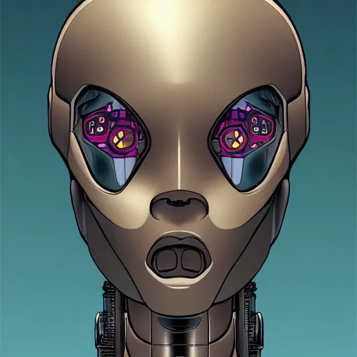 Prompt: A portrait of a robot by Moebius, trending on Artstation