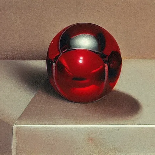 Prompt: chrome spheres on a red cube by hendrick ter brugghen