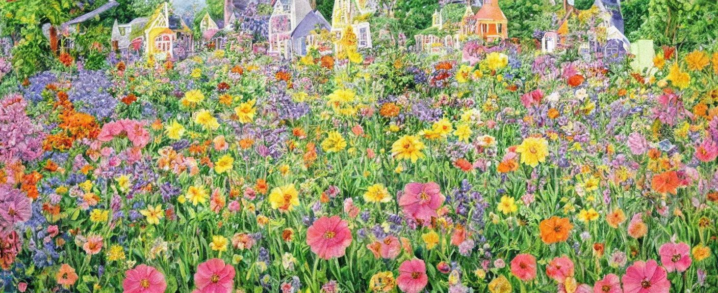 Prompt: painting by christiane kubrick of a whimsical spring garden filled with sunlight ultra detailed