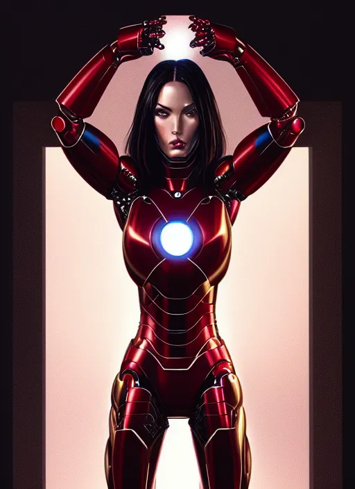 Prompt: symmetry!! gantz portrait of megan fox as a female iron man, unholy, intricate, highly detailed, dynamic lighting, digital art, digital painting, artstation, terence nielsen, sharp focus, illustration, art by artgerm and greg rutkowski and moebius, 8 k