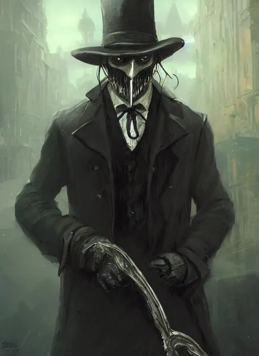 Prompt: highly detailed portrait of jack the ripper, realistic, horror, fantasy art by greg rutkowski, stanley artgerm, loish, rhads, tom bagshaw, global illumination, radiant light, detailed and intricate environment