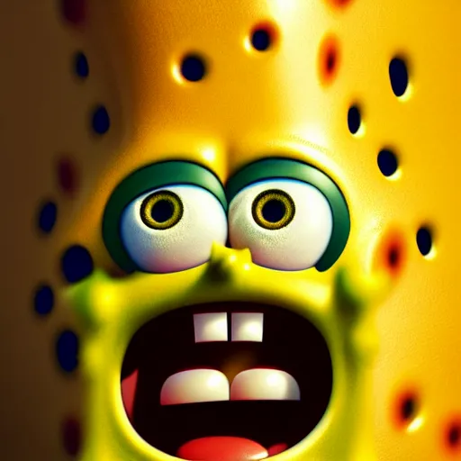 Image similar to perfectly - centered close - up face - portrait of evil spongebob, intricate, elegant, super highly detailed, professional digital painting, artstation, concept art, smooth, sharp focus, no blur, no dof, extreme illustration, unreal engine 5, 8 k, by anne stokes