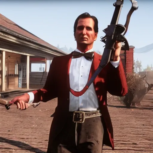 Prompt: Patrick Bateman in Red Dead Redemption 2