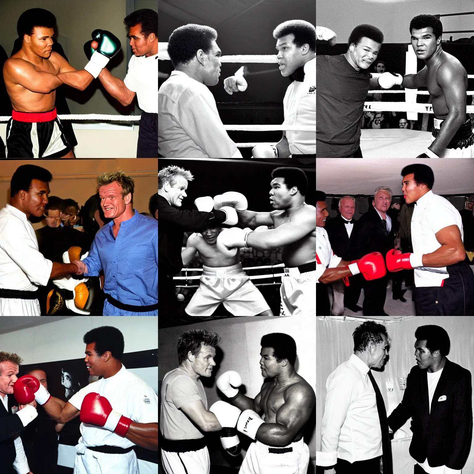 Prompt: gordon ramsey meeting muhammad ali in a boxing ring