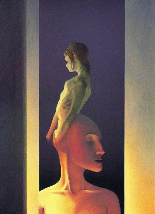 Image similar to woman at a traffilc in space light Edward Hopper and James Gilleard, Zdzislaw Beksinski highly detailed