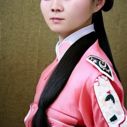 Image similar to Chinese woman, double pigtails, eyepatch, military uniform