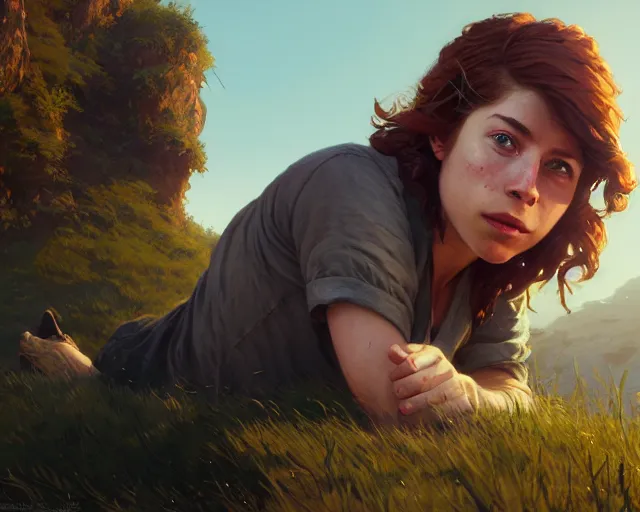 Image similar to highly detailed portrait of jessie buckley, in gta v, stephen bliss, unreal engine, fantasy art by greg rutkowski, loish, rhads, ferdinand knab, makoto shinkai and lois van baarle, ilya kuvshinov, rossdraws, tom bagshaw, global illumination, radiant light, detailed and intricate environment