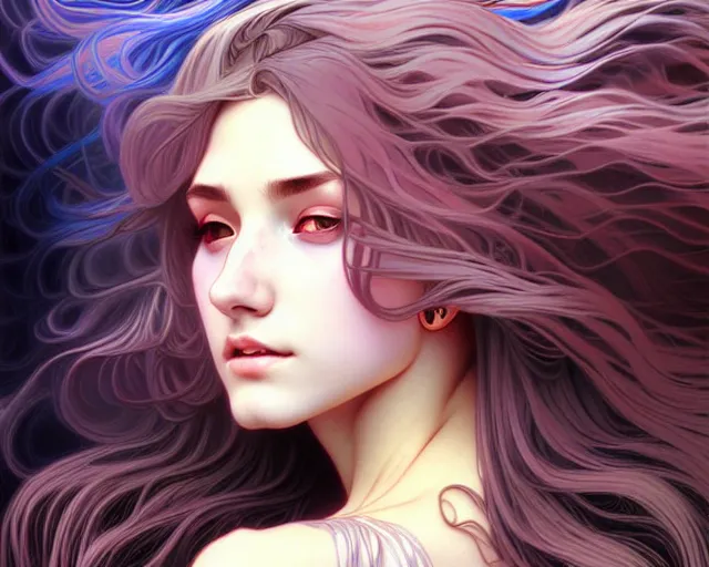 Prompt: overlord, psychedelic flowing hair, close eyes, portrait, highly detailed, deep focus, elegant, digital painting, smooth, sharp focus, illustration, ultra realistic, 8 k, art by artgerm and alphonse mucha