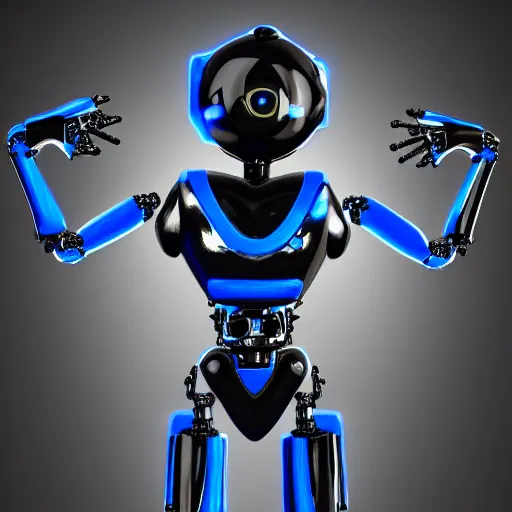 Prompt: digitigrade legs silver and black colored robot with blue screen - face elegant ornate detailed 4 k artstation deviantart cinematic shot