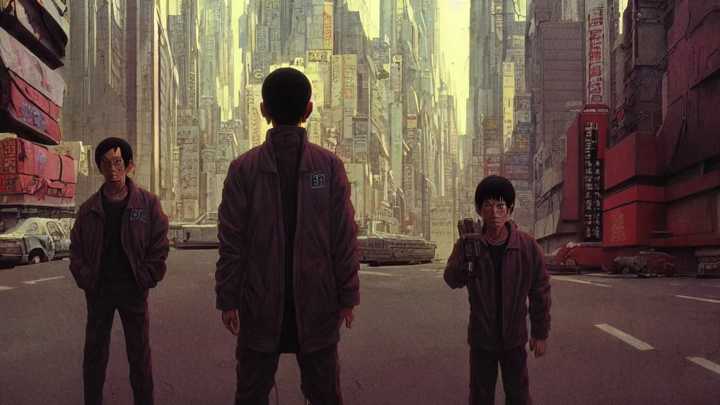 Image similar to realistic aesthetic highly detailed photography of characters in akira scene, characters with hyperrealistic highly detailed faces. from akira by katsuhiro otomo and and denis villeneuve and gregory crewdson style with many details by mike winkelmann and vincent di fate in sci - fi style. volumetric natural light hyperrealism photo on dsmc 3 system