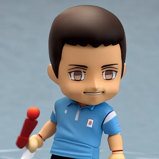 Image similar to novak djokovic! as nendoroid, backgraund is tennis court, kodak film