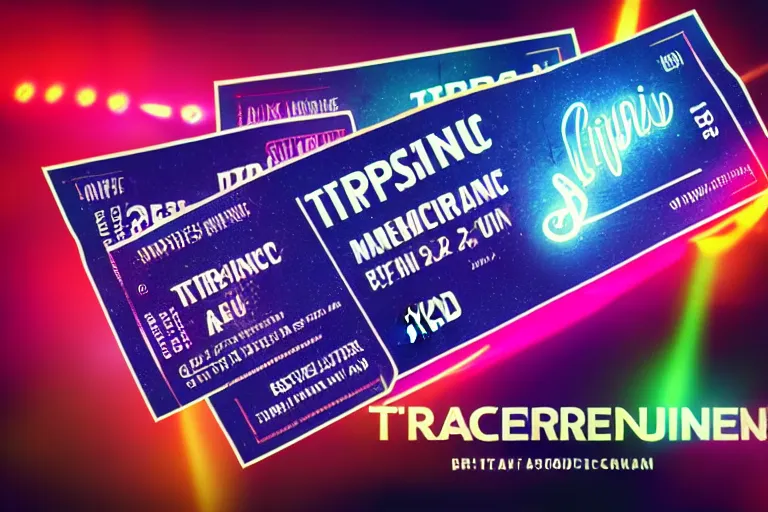 Image similar to photoshop mockup of a concert ticket on a table, bandname is tripmachine, realistic digital art, on the ticket is a 3 d render of a huge futuristic steampunk generator, 8 k, fluorescent colors, halluzinogenic, multicolored, exaggerated detailed, unreal engine