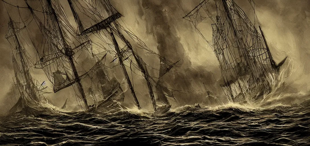 Prompt: a haunted sailboat, spooky, fantasy art, d & d art, horror illustration