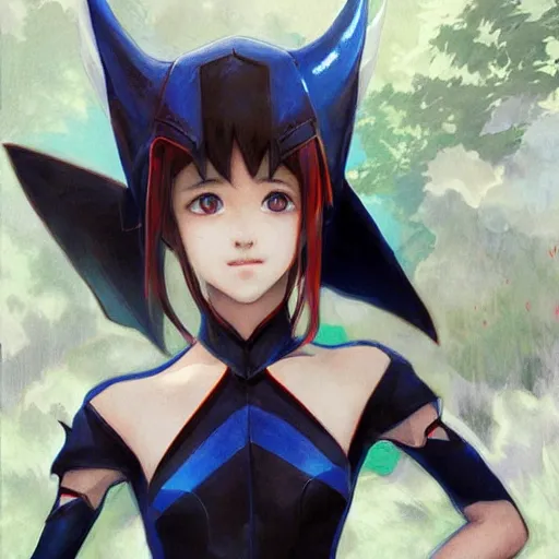 Prompt: Garchomp pokemon Gajinka as a small human girl , highly detailed, digital pencil painting, anime, cartoonish, hybrid human / anthro, monster girl, sharp focus, illustration, art by artgerm and greg rutkowski and alphonse mucha