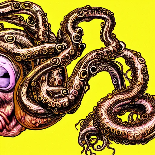 Image similar to A muscle with hundreds of human eyes and dozens of tentacles. ultra hd.