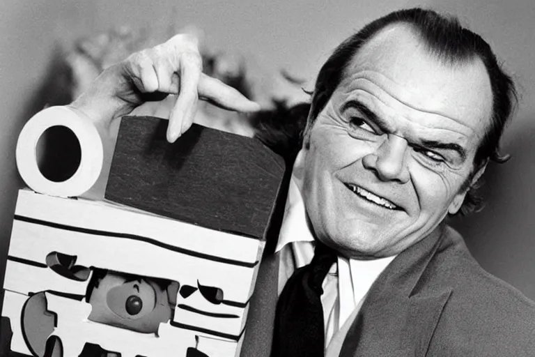 Prompt: Jack Nicholson jack in a box toy