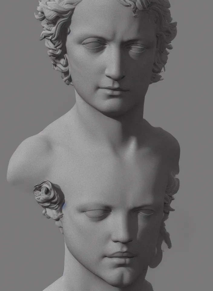 Prompt: renaissance statue bust, 3 d model, octane rendered, unreal engine 5, rtx reflections, neon