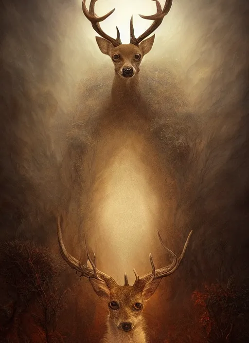 Prompt: deer chihuahua huge ominous glowing brown eyes staring into my soul, perfect eyes, soft pale golden skin, intricate stunning highly detailed, Agostino Arrivabene, Tomasz Strzalkowski, twisted bright lucid dream, 8k portrait render, angel wings, swirling thick smoke , beautiful lighting, dark fantasy art, cgsociety