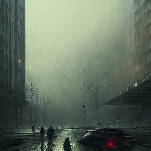 Image similar to UHD photorealistic Communist dystopia in the style of tonalism by Greg Rutkowski, trending on Artstation, hyperrealistic, correct details