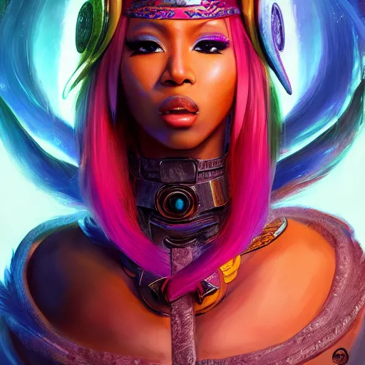 Image similar to anime portrait of Niki Minaj as a shaman yedi using dark force to eliminate trump as an anime antagonist by Stanley Artgerm Lau, WLOP, Rossdraws, James Jean, Andrei Riabovitchev, Marc Simonetti, and Sakimichan, trending on artstation