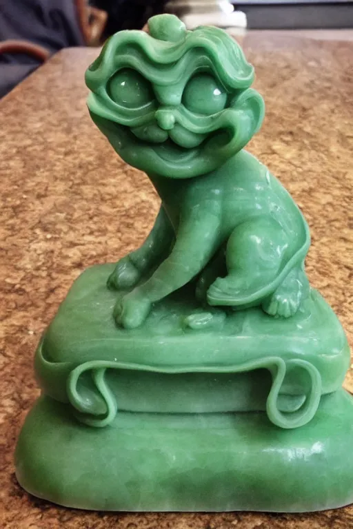 Prompt: jade statue of garfield made of jade