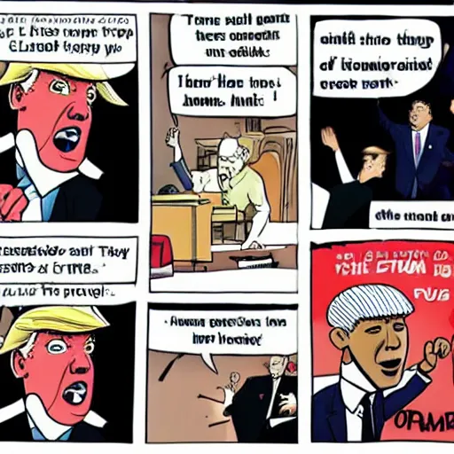 Prompt: a comic strip of obama fighting trump