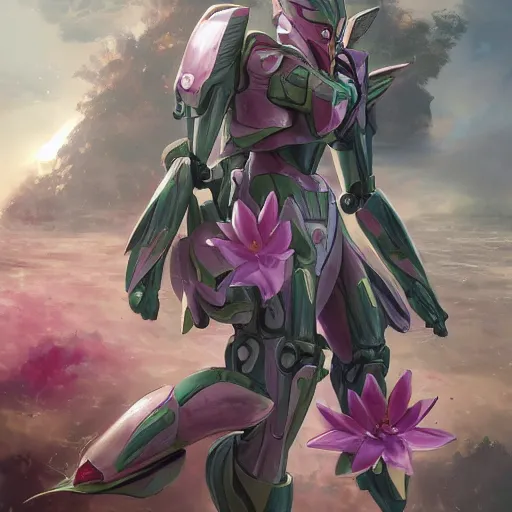 Image similar to futuristic nymphaea mecha waterlily upper body, sepals forming helmet, floral details, nymphaea, 8 k hd resolution, barbatos gundam with floral inlay, mecha box art, star wars, makoto kobayashi, frank gehry, raymond swanland