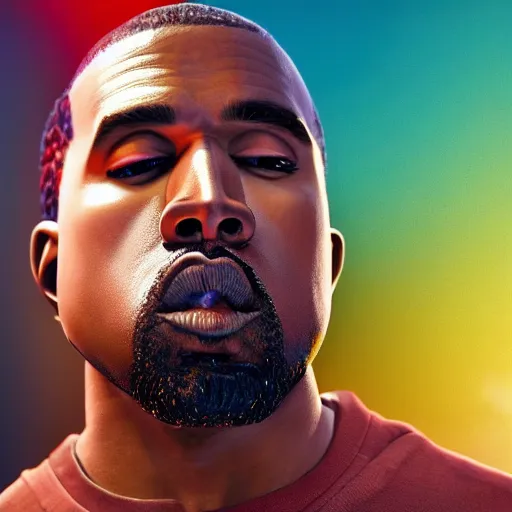 Image similar to photo of 8k ultra realistic Kanye eating crayon, clear sky, full of colour, cinematic lighting, battered, trending on artstation, 4k, hyperrealistic, focused, extreme details,unreal engine 5, cinematic, masterpiece, art by David Hardy