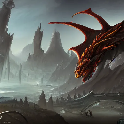 Image similar to medieval futuristic mixed, game concept art, high detail, dragon