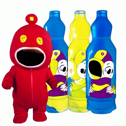Prompt: Ninja teletubbie with Mate drink on hand