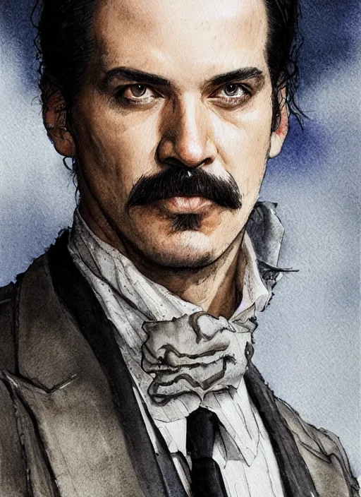 Image similar to portrait, Doc Holiday from Tombstone, watercolor, dramatic lighting, cinematic, establishing shot, extremely high detail, foto realistic, cinematic lighting, pen and ink, intricate line drawings, by Yoshitaka Amano, Ruan Jia, Kentaro Miura, Artgerm, post processed, concept art, artstation, matte painting, style by eddie mendoza, raphael lacoste, alex ross