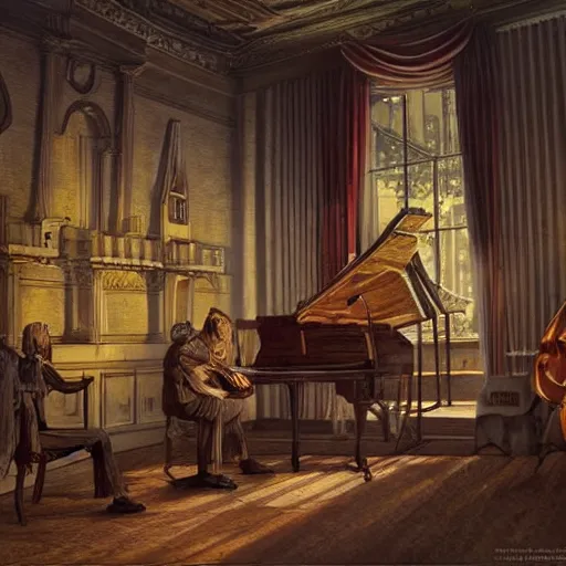 Image similar to fine concept art of a scene the visual themes in the music of Andreas Vollenweider, highly realistic and detailed, intricate, cinematic lighting