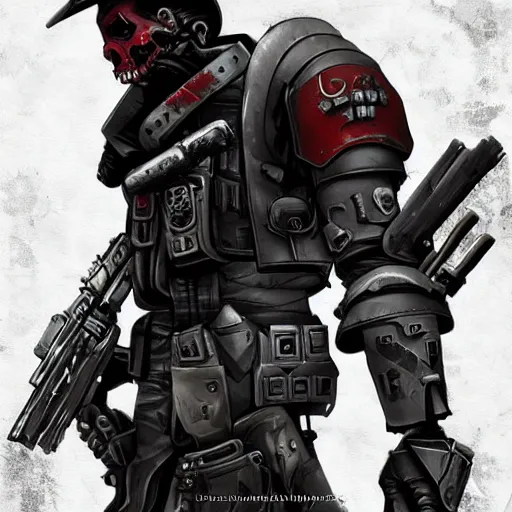 Image similar to an edgy grimdark soldier with a shotgun in the style of cyberpunk in the style of Warhammer 40K trending on artstation deviantart Pinterest detailed High Resolution HD 8k