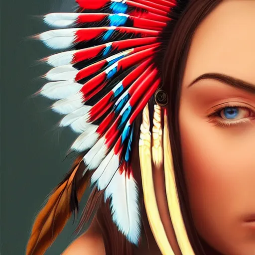 Image similar to portrait of native american girl with head dress in the style of artgerm, digital art, close-up, insanly detailed