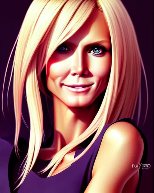 Image similar to portrait of Heidi Klum as Anime girl cute-fine-face, full body! pretty face, realistic shaded Perfect face, fine details. Anime. realistic shaded lighting by Ilya Kuvshinov Giuseppe Dangelico Pino and Michael Garmash and Rob Rey