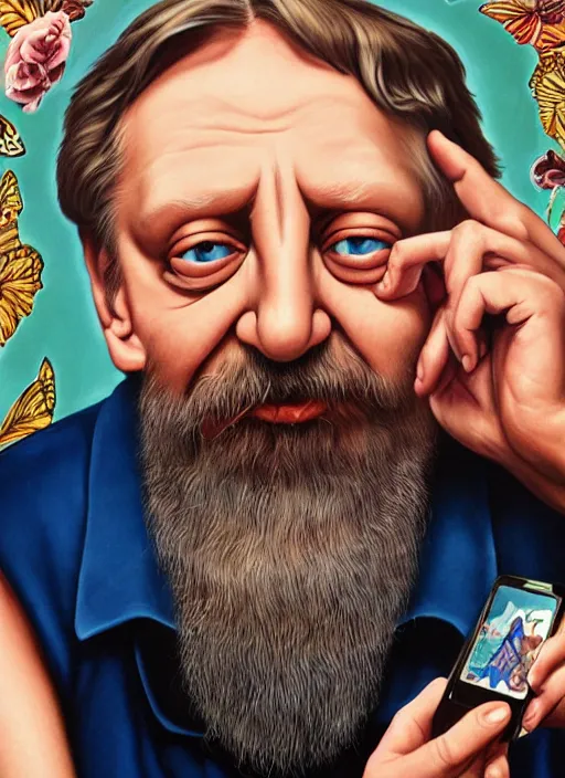 Image similar to Slavoj Zizek eating a smartphone Mark Ryden and Alex Gross, Todd Schorr highly detailed