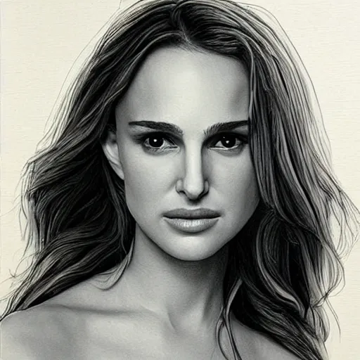 Image similar to beautiful young natalie portman with artist sketch closeup