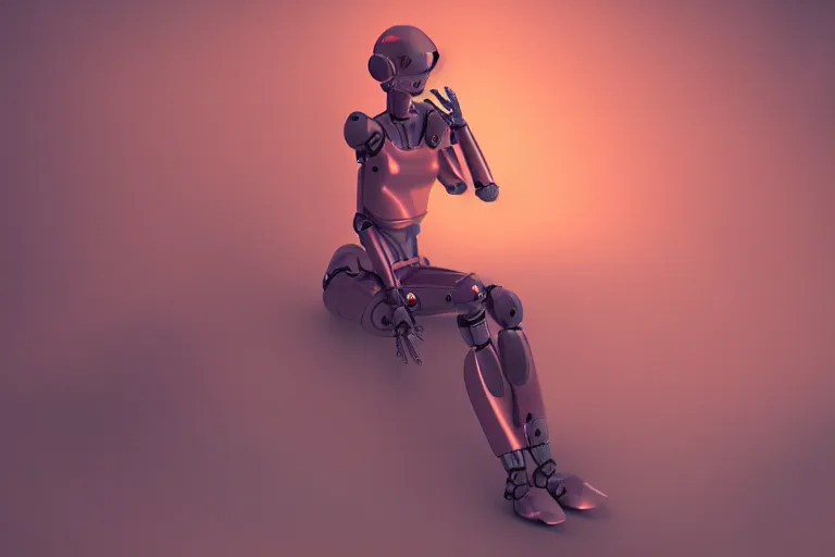 Image similar to a beautiful girl robot sitting on mars relaxing, red lighting, mist, blender render,