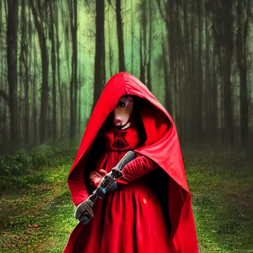 Prompt: full body photo red riding hood warrior, highly detailed, 4k, HDR, award-winning photo