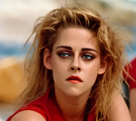 Image similar to color still shot of kristen stewart on baywatch 1 9 8 9 tv show, face closeup,