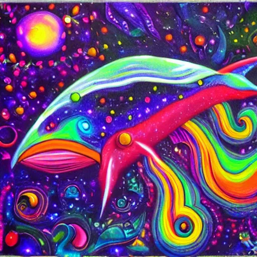 Image similar to fantasy space whale psychedelic painting